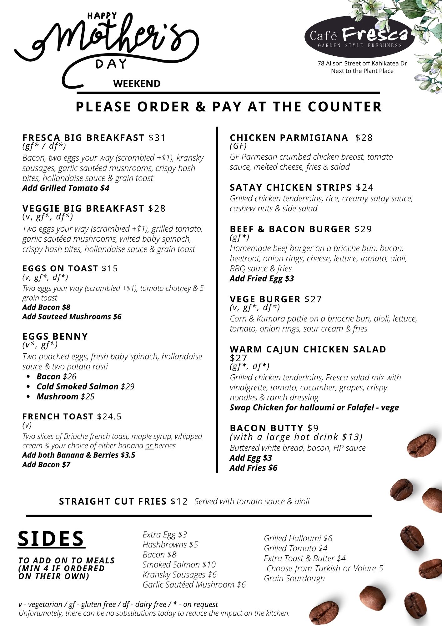 Mothers Day Menu 2026